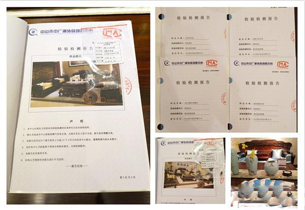 国方家居每一套家具都通过了权威机构的检测，并配备了独一无二的《检验检测报告》